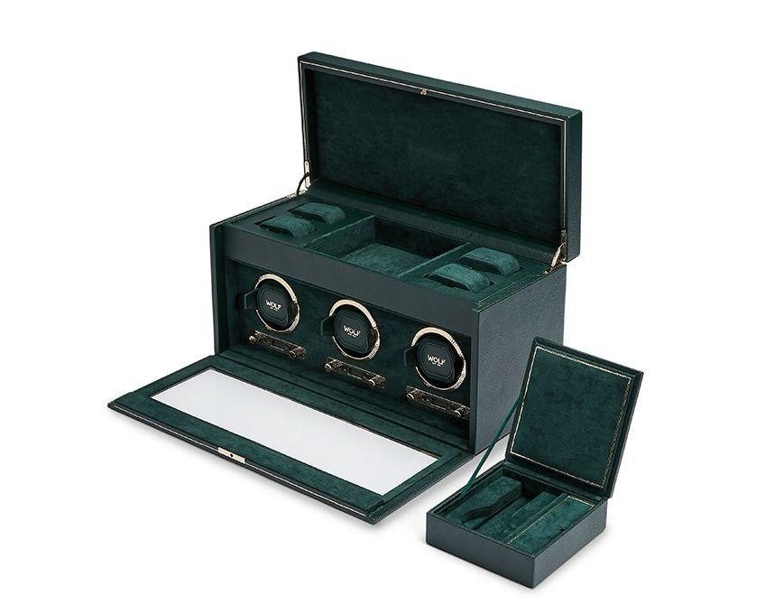 WOLF British Racing Green Triple Watch Winder with Storage – RRP: £2165