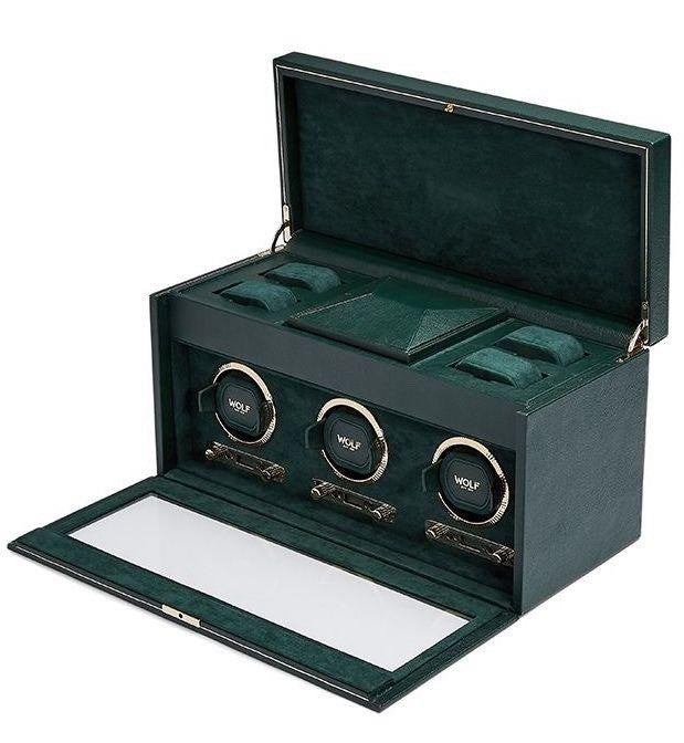 WOLF British Racing Green Triple Watch Winder with Storage – RRP: £2165